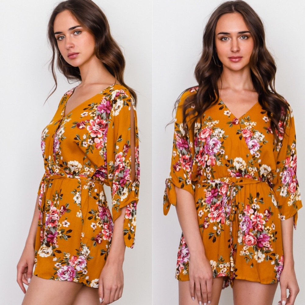 Last One Floral print split sleeve romper